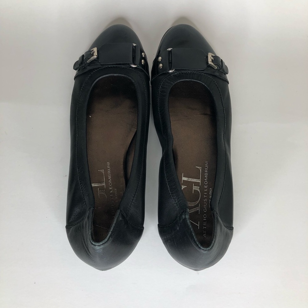 AGL Shoes Flats Slip Ons Women Size 40 US 9 Black Leather Italy Cap Toe - Picture 9 of 16
